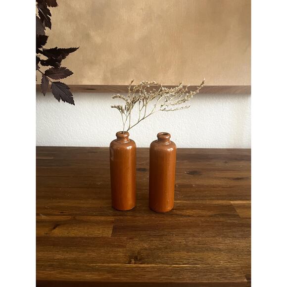 Vintage Brown Stoneware Pottery Bottle Vase 5.25" - Picture 4 of 5